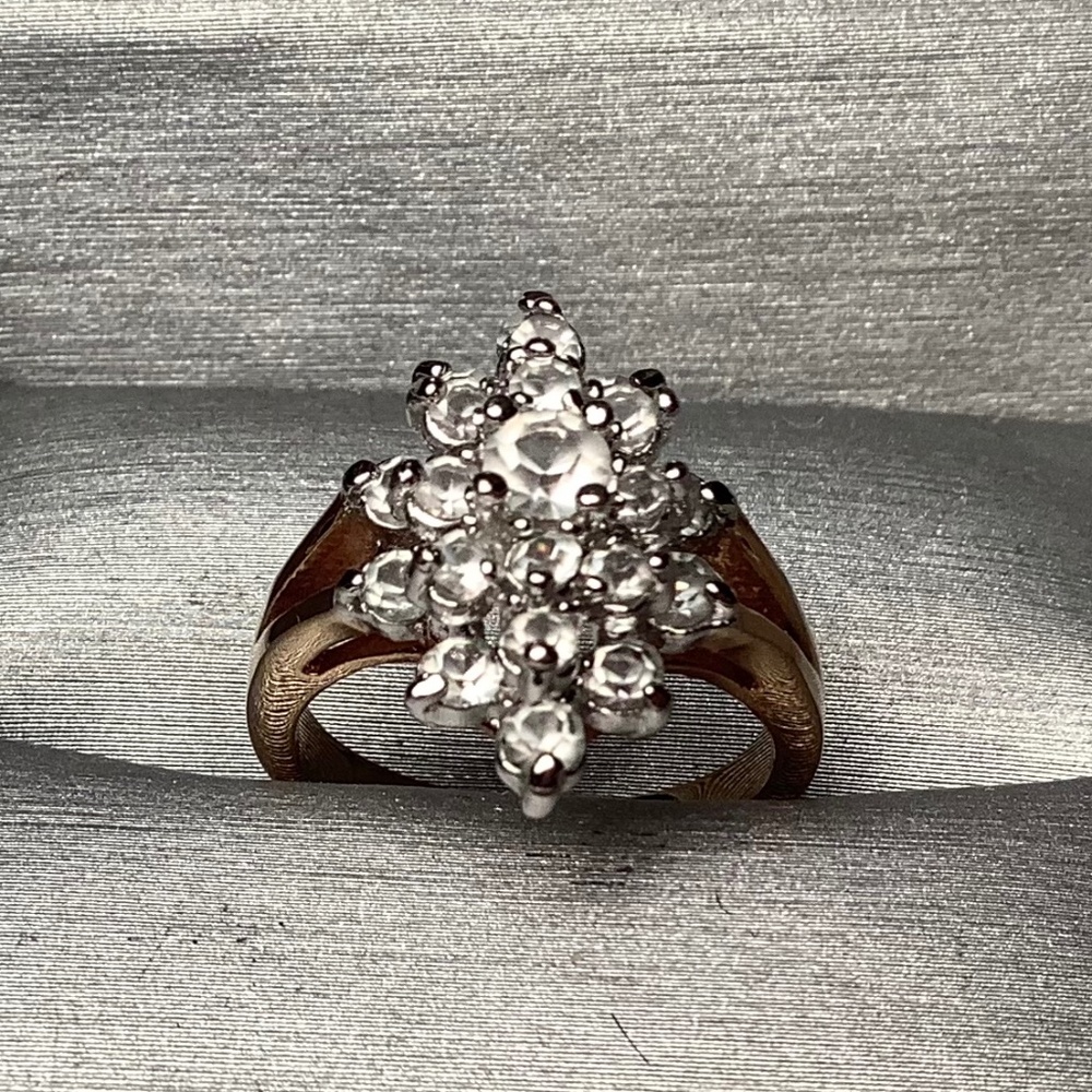 Vintage Evening rhinestone and gold plate ring